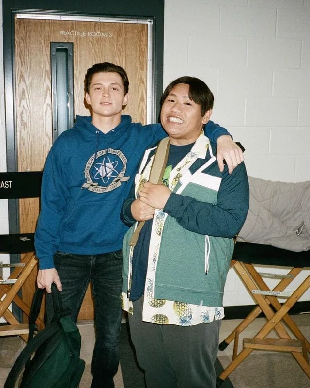 Tom Holland and Jacob Batalon on the set of Spider-Man: Homecoming